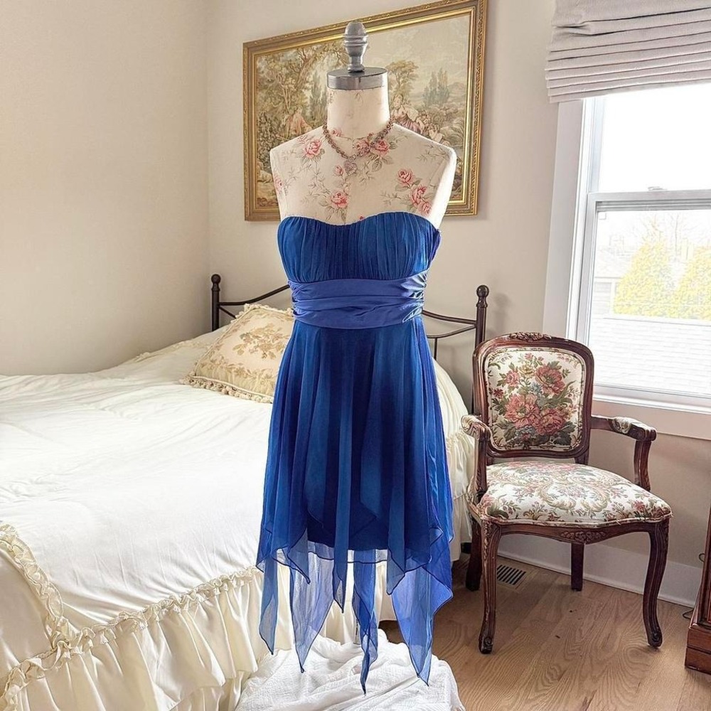 blue fairy dress  Y2K deb royal blue strapless dress size‎ 5
